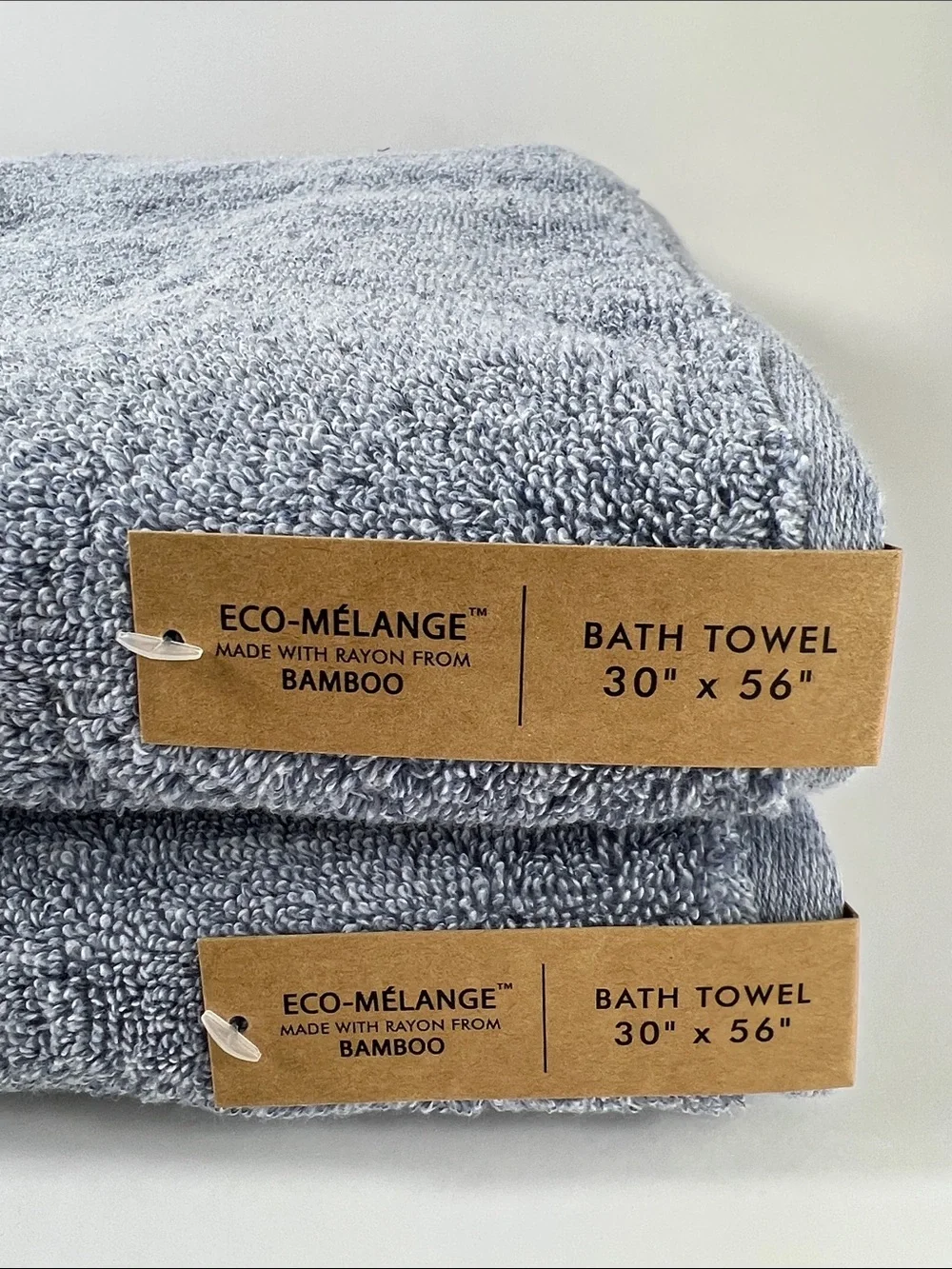 Common Thread Eco-Melange Bamboo Bath Towels Blue Soft Cotton Set of 2 NEW